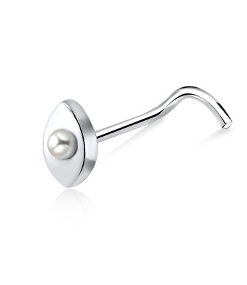 Pearl in Eye Silver Curved Nose Stud NSKB-203p